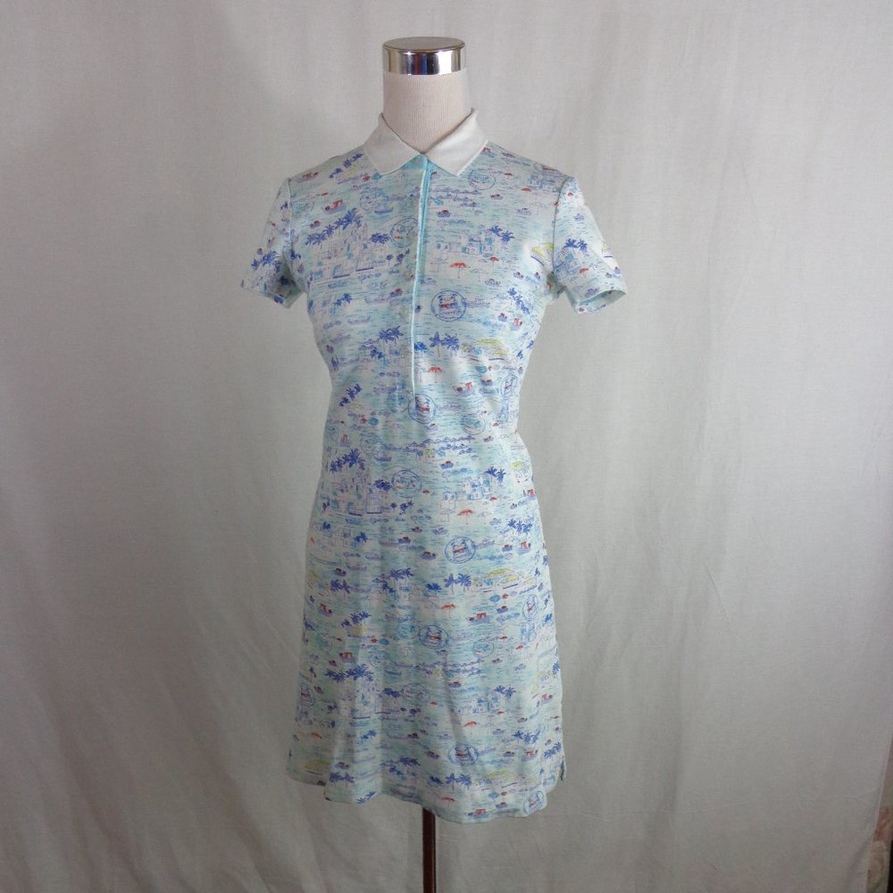 Sz XS Cotton Blend Sea Town Scene Beach